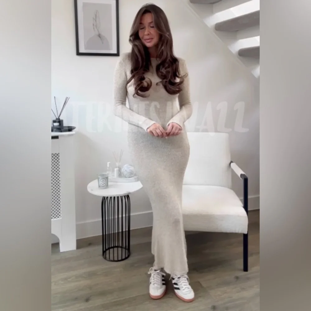 ZARA ~ LONG KNIT DRESS WITH METALLIC THREAD DETAIL - Picture 7 of 14